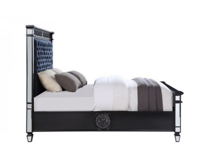 ACME Varian II Eastern King Bed - Mirrored/Dark Navy Blue/Black/Sliver