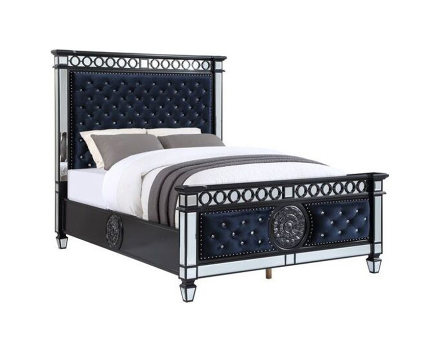 ACME Varian II Queen Bed - Mirrored/Dark Navy Blue/Black/Sliver