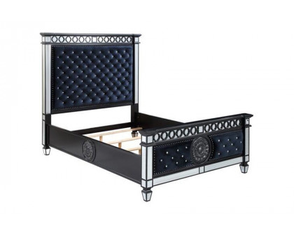 ACME Varian II Queen Bed - Mirrored/Dark Navy Blue/Black/Sliver