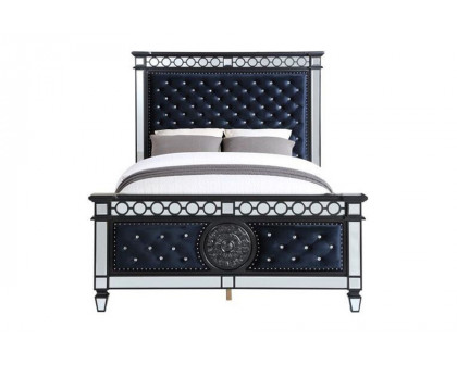 ACME Varian II Queen Bed - Mirrored/Dark Navy Blue/Black/Sliver