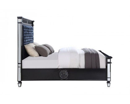 ACME Varian II Queen Bed - Mirrored/Dark Navy Blue/Black/Sliver