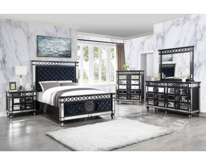 ACME Varian II Queen Bed - Mirrored/Dark Navy Blue/Black/Sliver