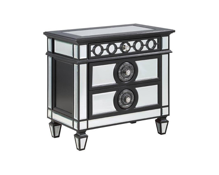 ACME - Varian II Nightstand in Mirrored/Black/Sliver