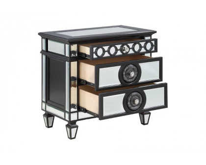 ACME - Varian II Nightstand in Mirrored/Black/Sliver