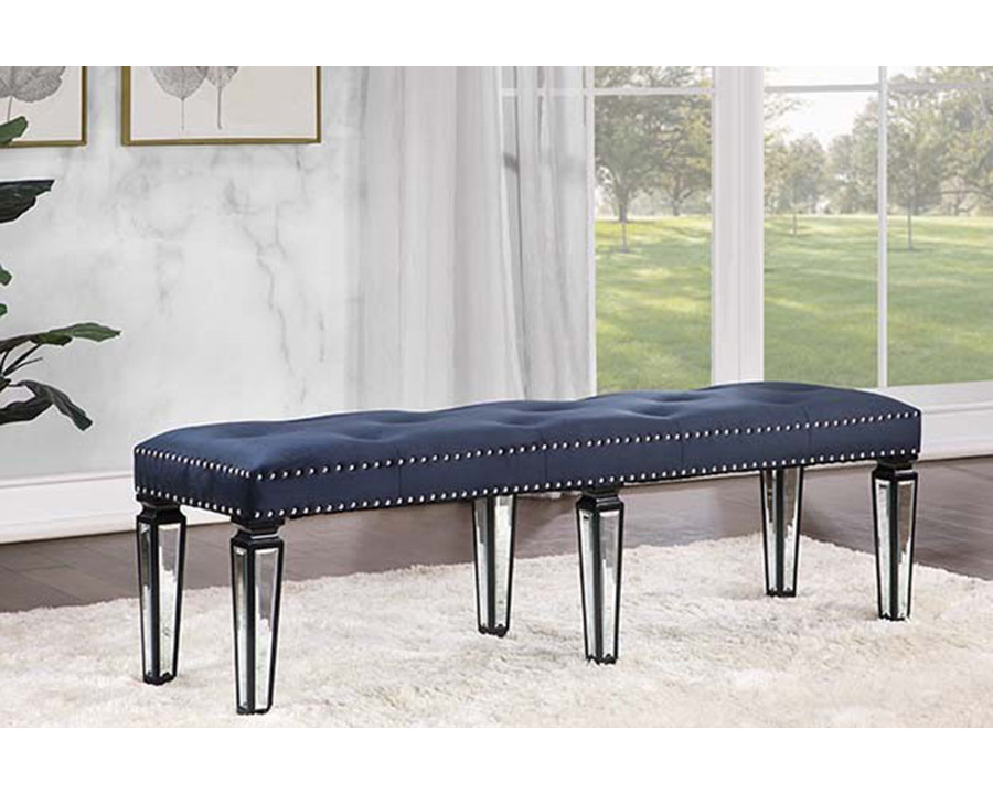 ACME - Varian II Bench in Mirrored/Dark Navy/Black/Sliver