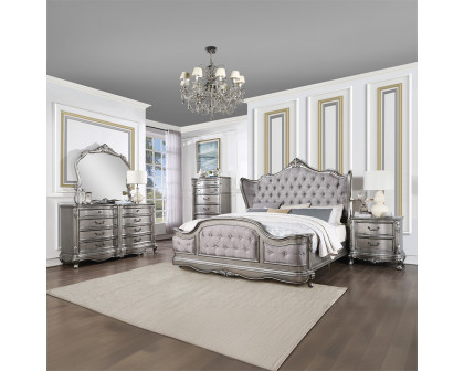 ACME Ariadne Queen Bed - Velvet/Antique Platinum