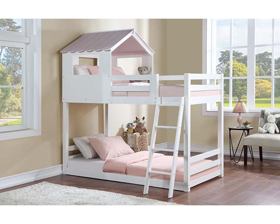 ACME - Solenne Twin/Twin Bunk Bed in White/Pink