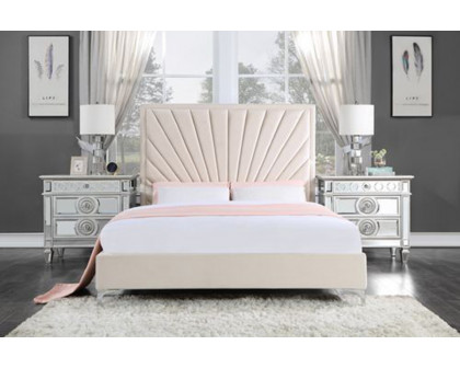 ACME Faiz Eastern King Bed - Beige Velvet