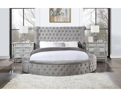 ACME Gaiva Eastern King Bed with Storage - Gray Velvet