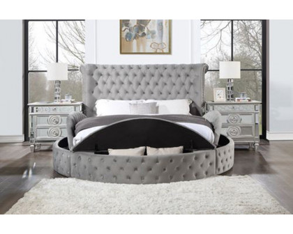 ACME Gaiva Eastern King Bed with Storage - Gray Velvet