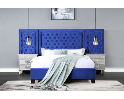 ACME Damazy Bed - Blue Velvet, Eastern King Size