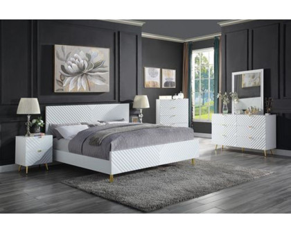 ACME Gaines Bed - White High Gloss Finish, Eastern King Size