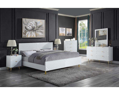 ACME Gaines Bed - White High Gloss Finish, Queen Size