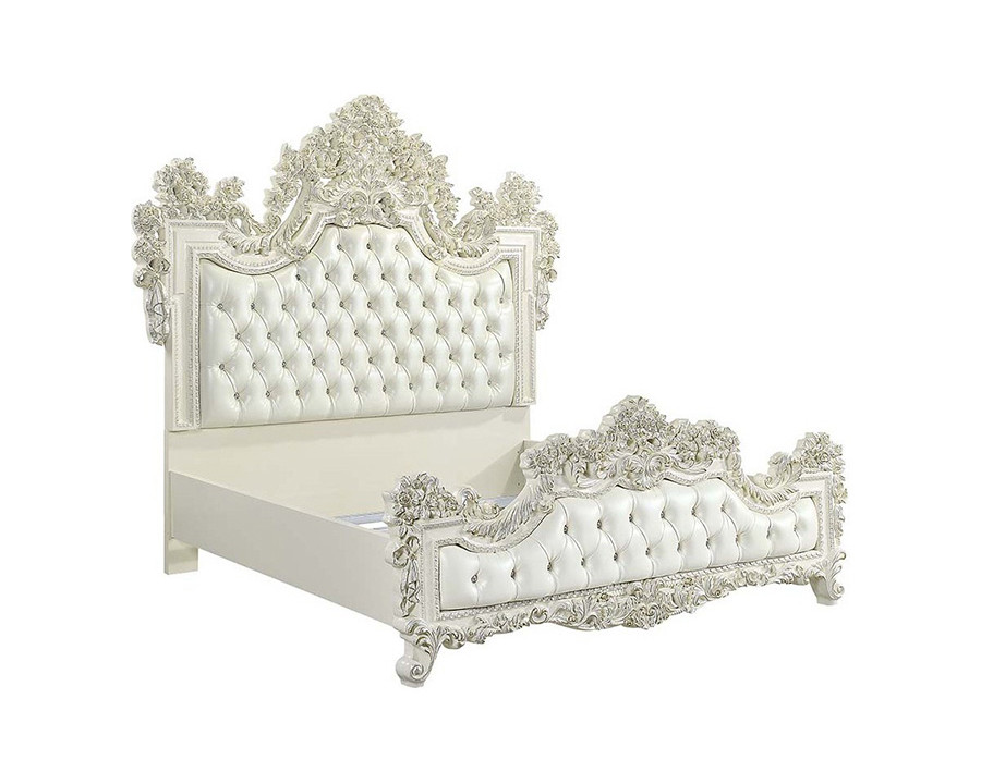 ACME - Adara EK Bed in Pearl White/Antique White