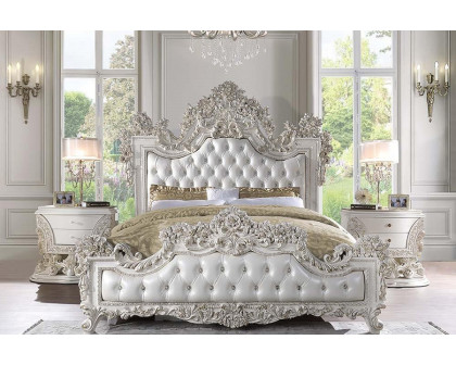 ACME - Adara EK Bed in Pearl White/Antique White