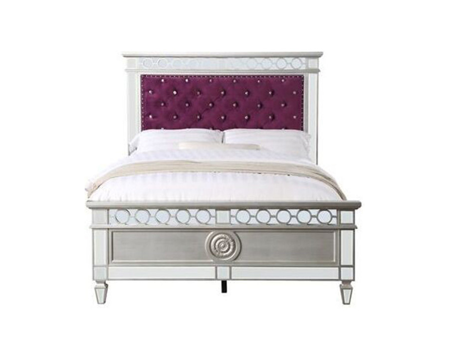 ACME Varian Bed - Burgundy Velvet and Silver, Full Size