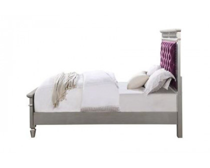 ACME Varian Bed - Burgundy Velvet and Silver, Full Size