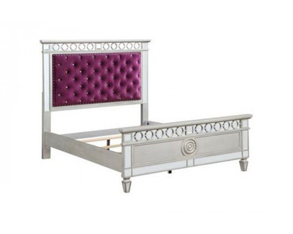 ACME Varian Bed - Burgundy Velvet and Silver, Full Size