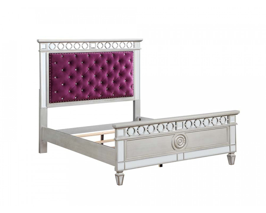 ACME Varian Twin Bed - Burgundy Velvet/Silver/Mirrored