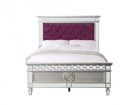 ACME Varian Twin Bed - Burgundy Velvet/Silver/Mirrored