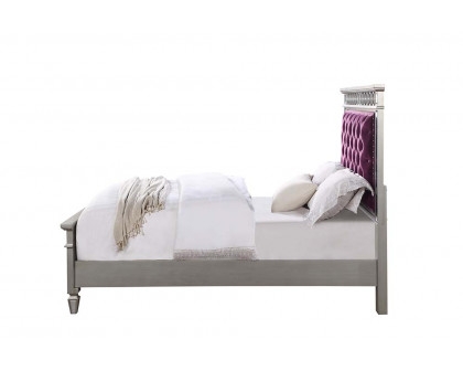 ACME Varian Twin Bed - Burgundy Velvet/Silver/Mirrored