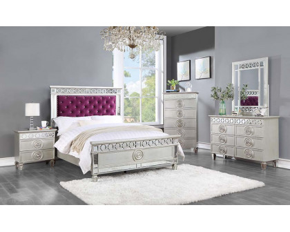 ACME Varian Twin Bed - Burgundy Velvet/Silver/Mirrored