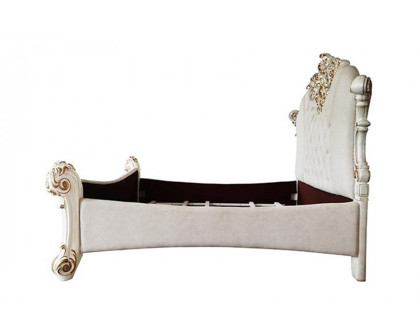 ACME Vendom Bed - Two Tone Ivory Fabric and Antique Pearl Finish, California King Size