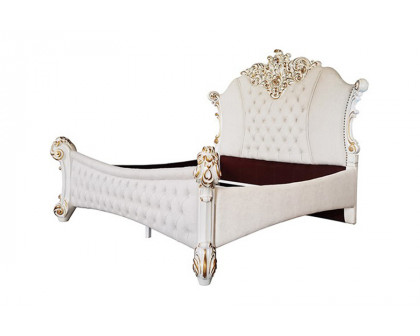 ACME Vendom Bed - Two Tone Ivory Fabric and Antique Pearl Finish, California King Size