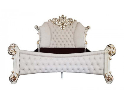 ACME Vendom Bed - Two Tone Ivory Fabric and Antique Pearl Finish, Queen Size