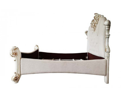 ACME Vendom Bed - Two Tone Ivory Fabric and Antique Pearl Finish, Queen Size