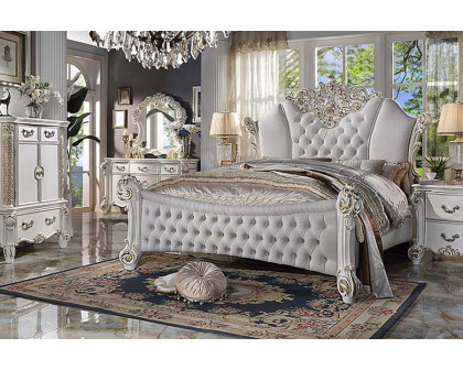 ACME Vendom Bed - Two Tone Ivory Fabric and Antique Pearl Finish, Queen Size