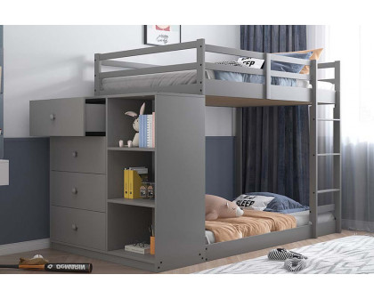 ACME Gaston Twin/Twin Bunk Bed with 4 Drawers & 3 Compartments - Gray