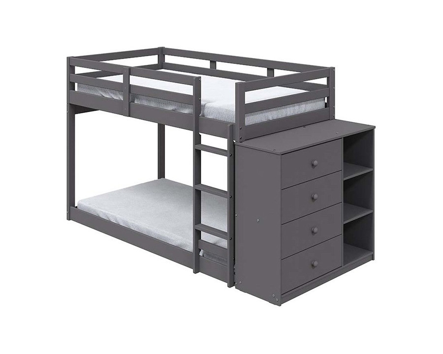 ACME Gaston Twin/Twin Bunk Bed with 4 Drawers & 3 Compartments - Gray