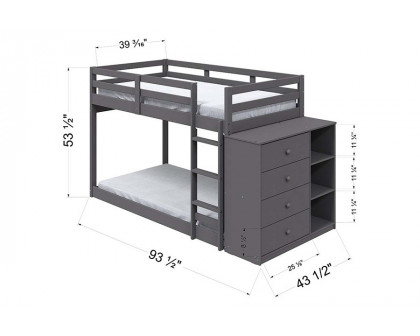 ACME Gaston Twin/Twin Bunk Bed with 4 Drawers & 3 Compartments - Gray