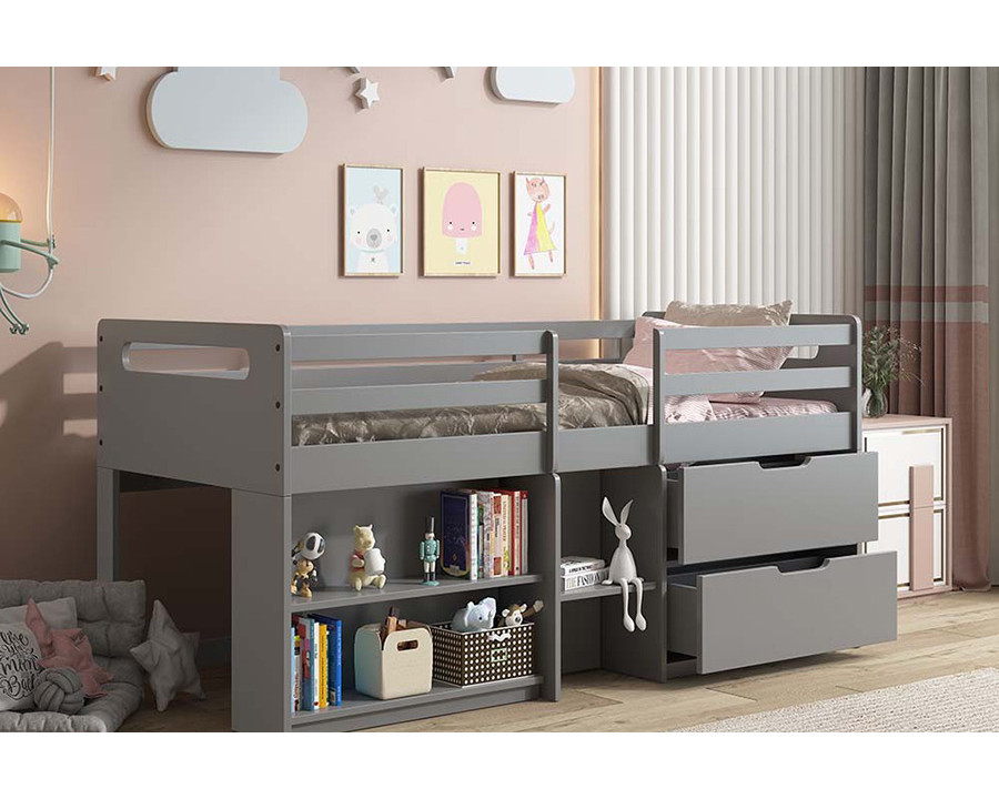 ACME Fabiana Twin Loft Bed with Storage - Gray