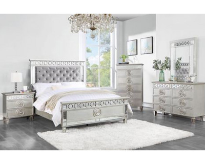 ACME Varian Bed - Gray Velvet and Silver, Full Size