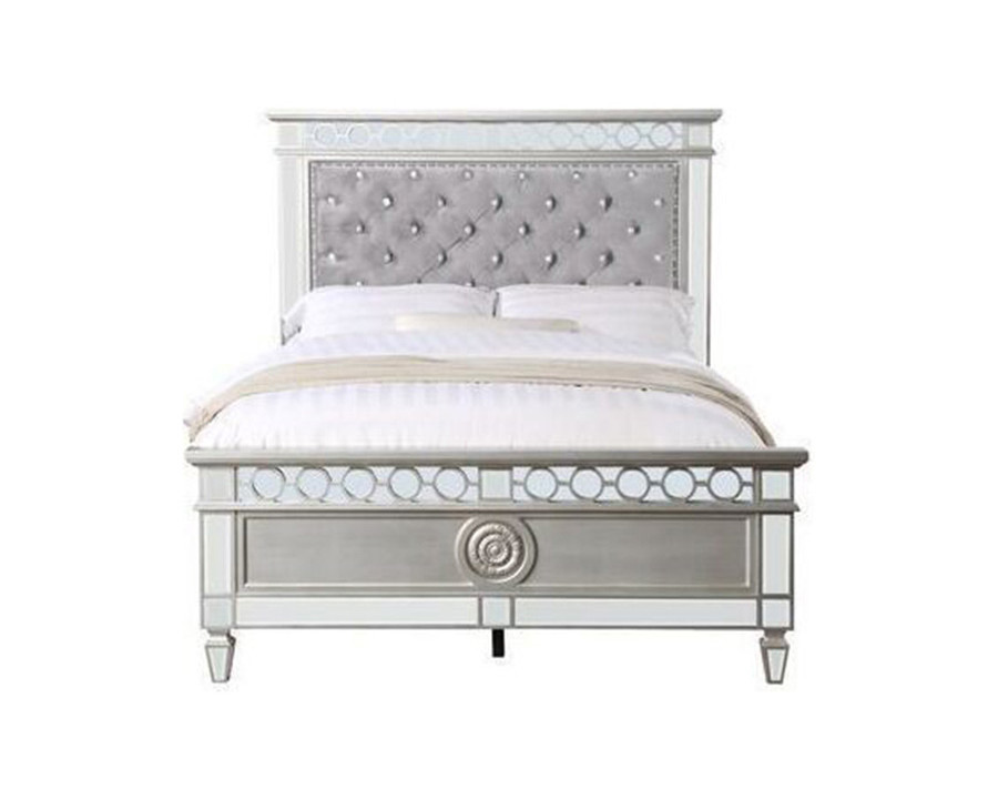 ACME Varian Bed - Gray Velvet and Silver, Full Size