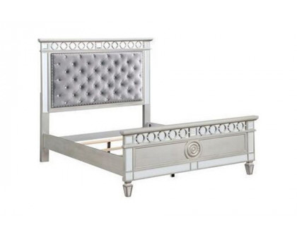 ACME Varian Bed - Gray Velvet and Silver, Full Size