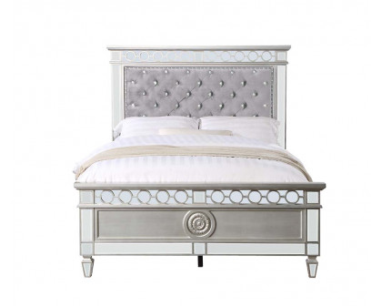 ACME Varian Twin Bed - Gray Velvet/Silver/Mirrored