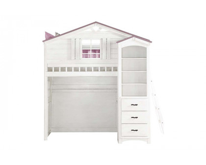 ACME Tree House Twin Loft Bed - Pink and White Finish