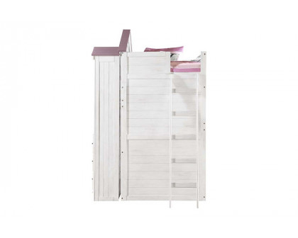 ACME Tree House Twin Loft Bed - Pink and White Finish