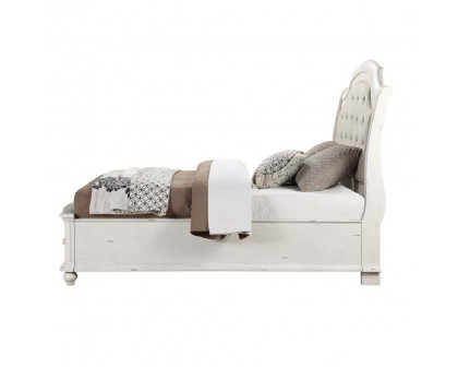 ACME Jaqueline EK Bed with Storage - Gray Linen/Antique White