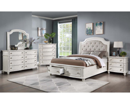 ACME Jaqueline EK Bed with Storage - Gray Linen/Antique White