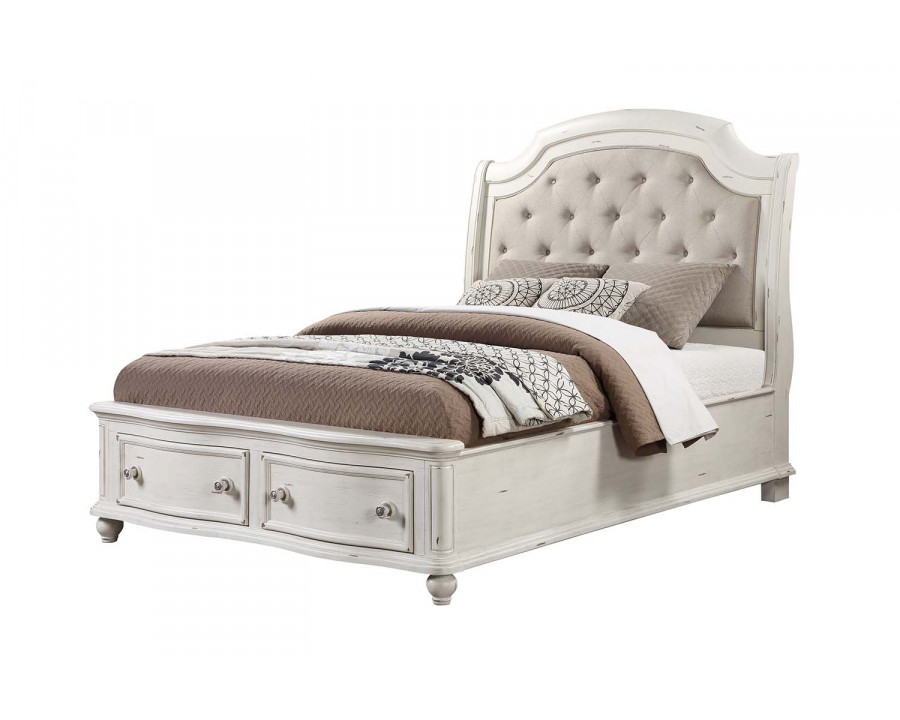 ACME Jaqueline Queen Bed with Storage - Gray Linen/Antique White