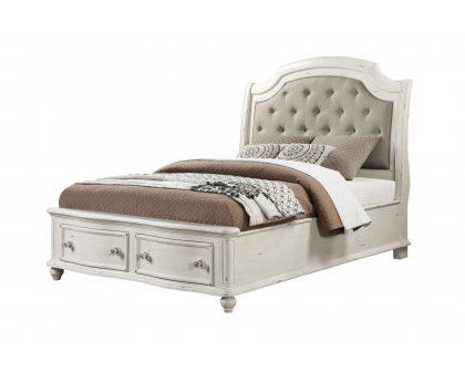 ACME Jaqueline Queen Bed with Storage - Gray Linen/Antique White