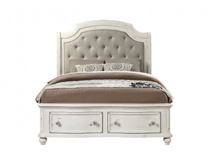 ACME Jaqueline Queen Bed with Storage - Gray Linen/Antique White