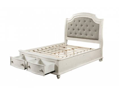 ACME Jaqueline Queen Bed with Storage - Gray Linen/Antique White