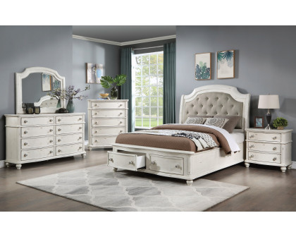 ACME Jaqueline Queen Bed with Storage - Gray Linen/Antique White