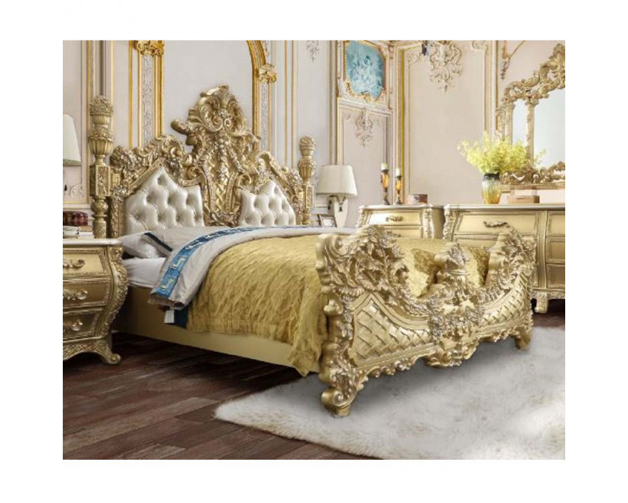 ACME - Cabriole EK Bed in Light Gold/Gold