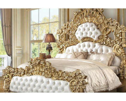 ACME - Bernadette EK Bed in White/Gold